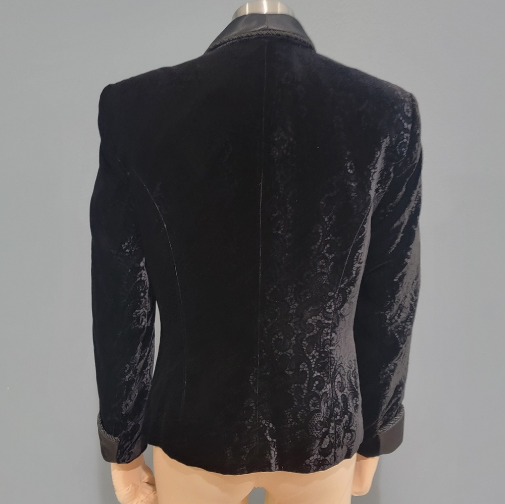 Vintage LW WARDY Black Embossed Velvet Satin Collar Smoking Jacket Blazer M/L - Picture 2 of 11